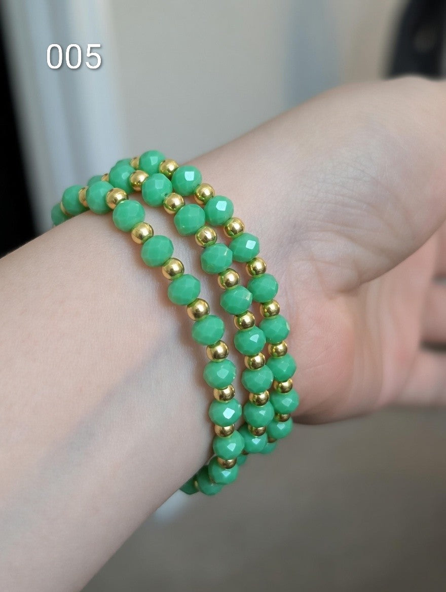 3 IN 1 Colorful Beaded Stretch Bracelet Set– Gold and Crystal Stackable Jewelry