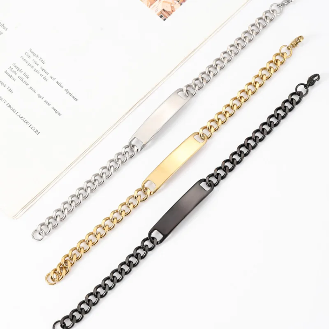 Luxury Lightweight Stainless Steel Curb Chain Bracelet for Men – Link Bar Wristband (Gold, Silver, Black)