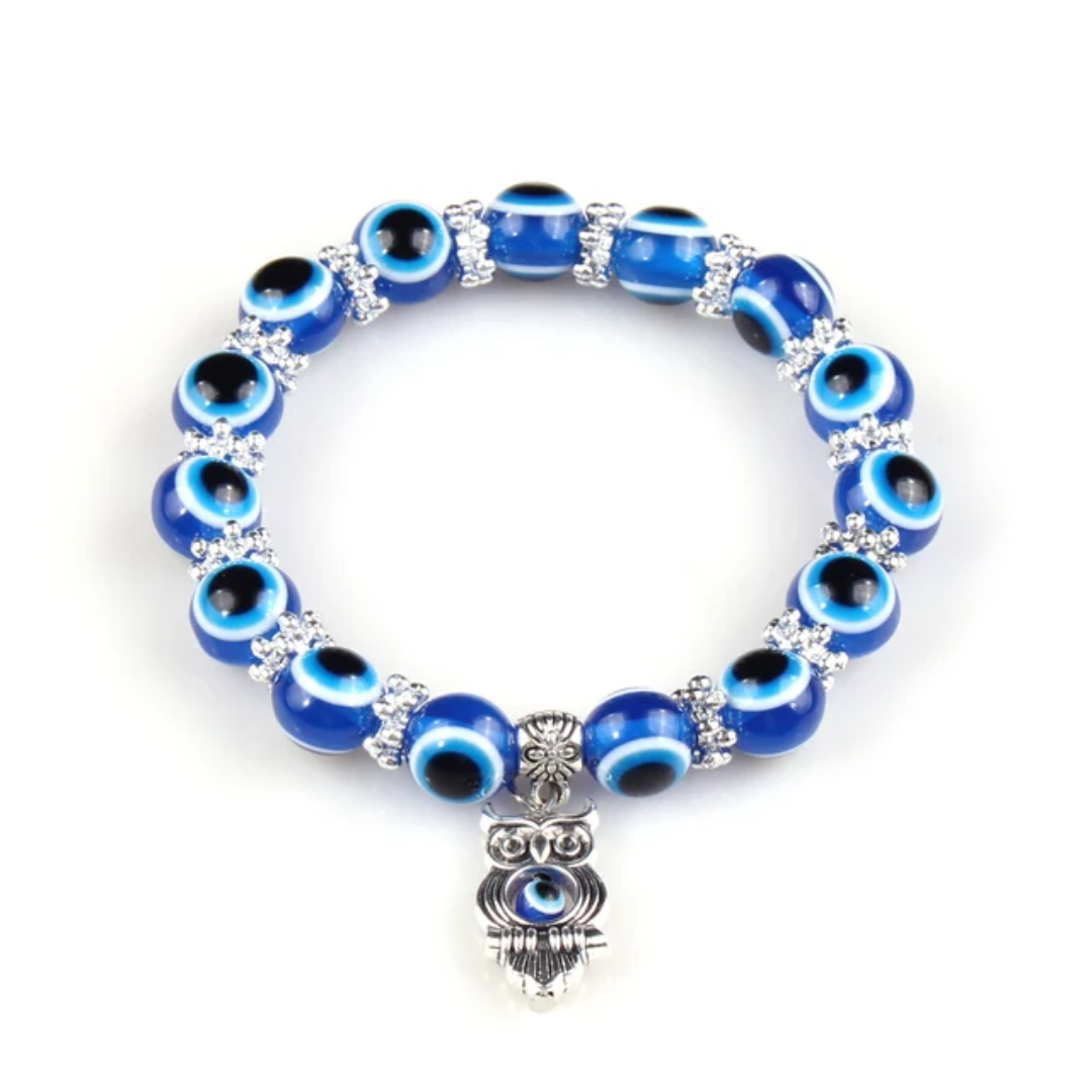 Blue Eye Protection Beaded Bracelet with Charm – Stretchy And Stack