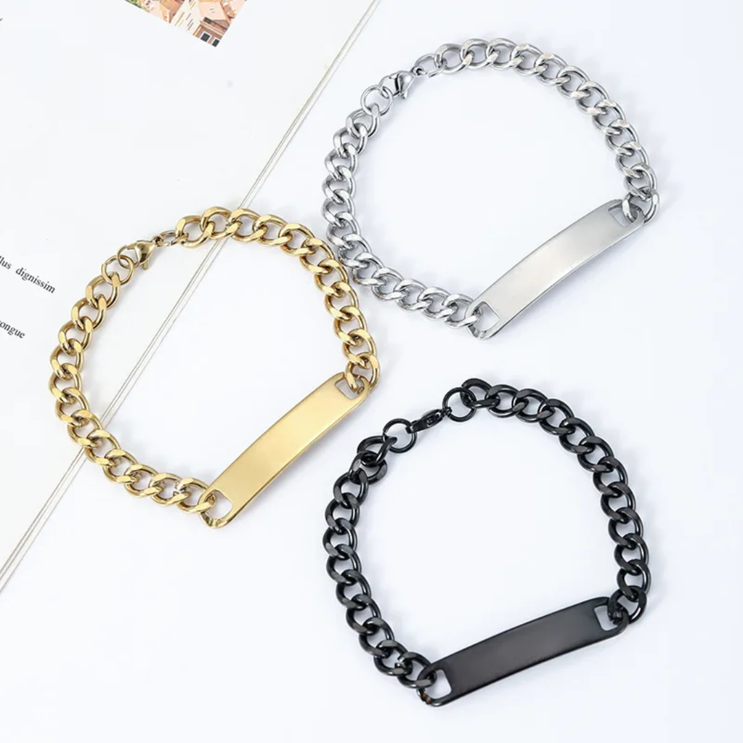 Luxury Lightweight Stainless Steel Curb Chain Bracelet for Men – Link Bar Wristband (Gold, Silver, Black)