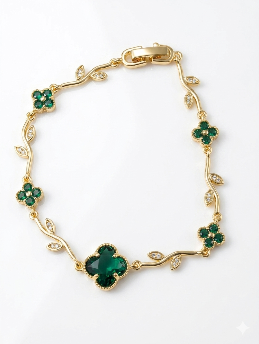 Four Leaf Colver Enchanted Floral Vine Bracelet – 14K Gold Plated with Vibrant Gemstones
