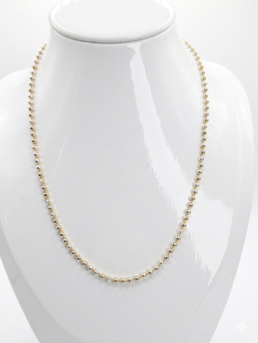 Luxury 21K Gold & Sterling Silver Plated Two-Tone Diamond Cut Ball Chain Necklace – High-Polish Glossy Finish