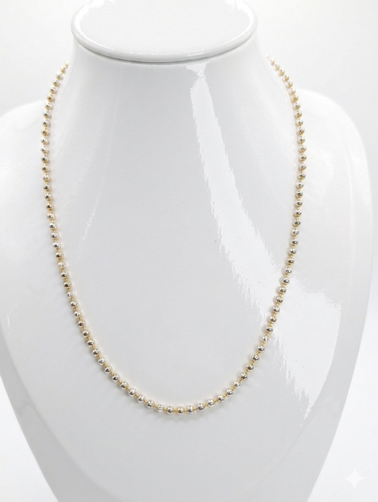 Luxury 21K Gold & Sterling Silver Plated Two-Tone Diamond Cut Ball Chain Necklace – High-Polish Glossy Finish