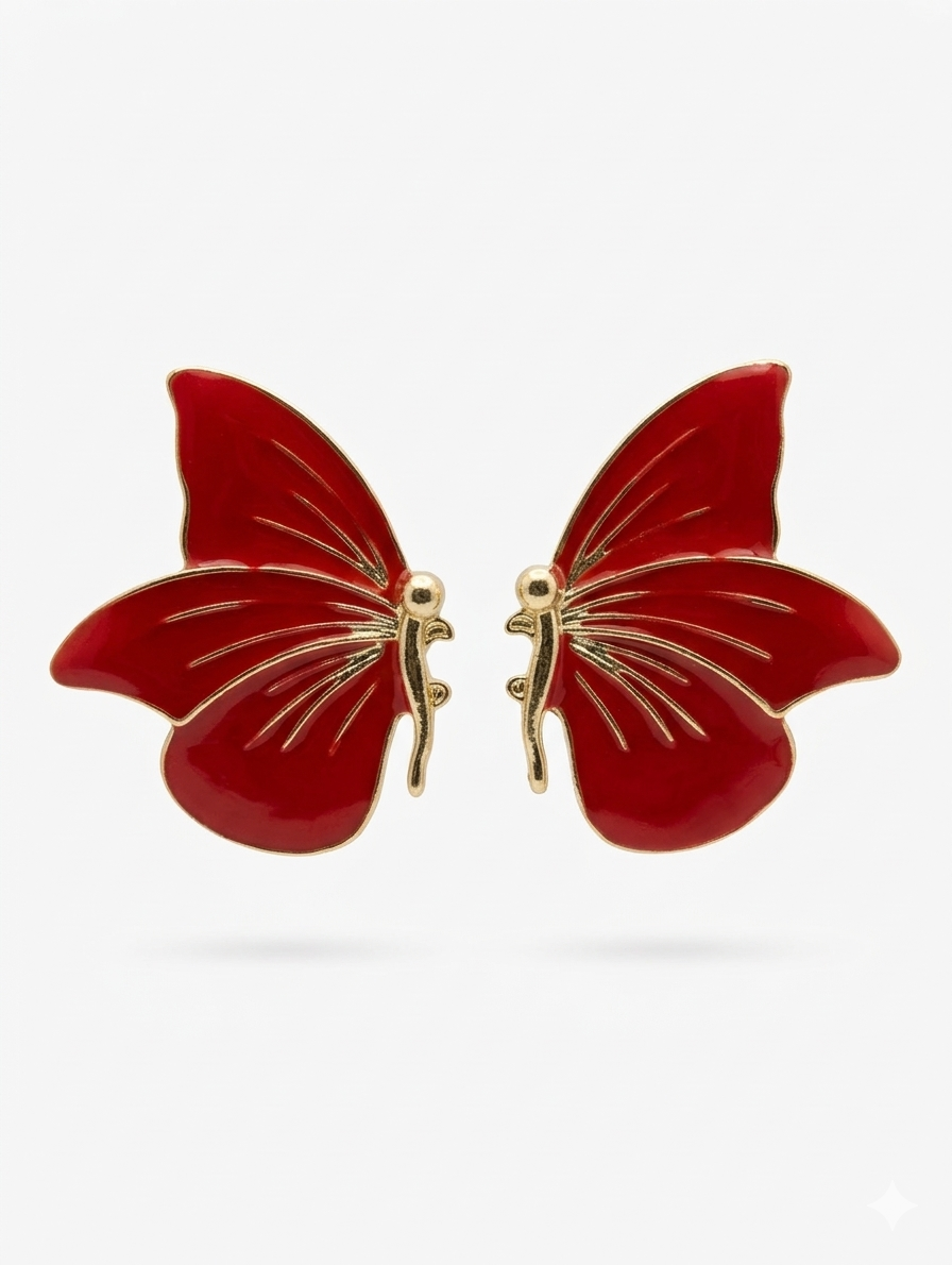 Vibrant Butterfly Stud Earrings for Women – 14K Gold Plated Enamel Butterfly Wing Statement Earrings – Cute Hand-Painted Jewelry Gift for Women