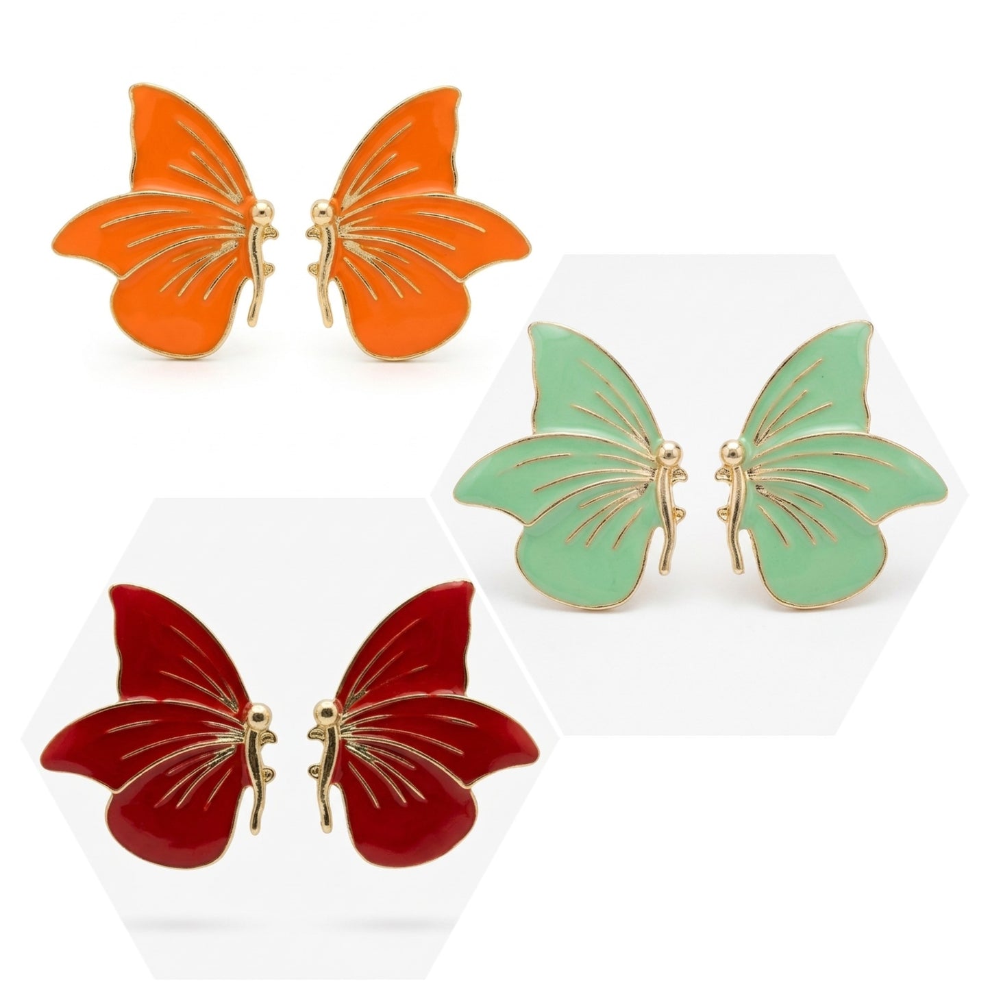 Vibrant Butterfly Stud Earrings for Women – 14K Gold Plated Enamel Butterfly Wing Statement Earrings – Cute Hand-Painted Jewelry Gift for Women