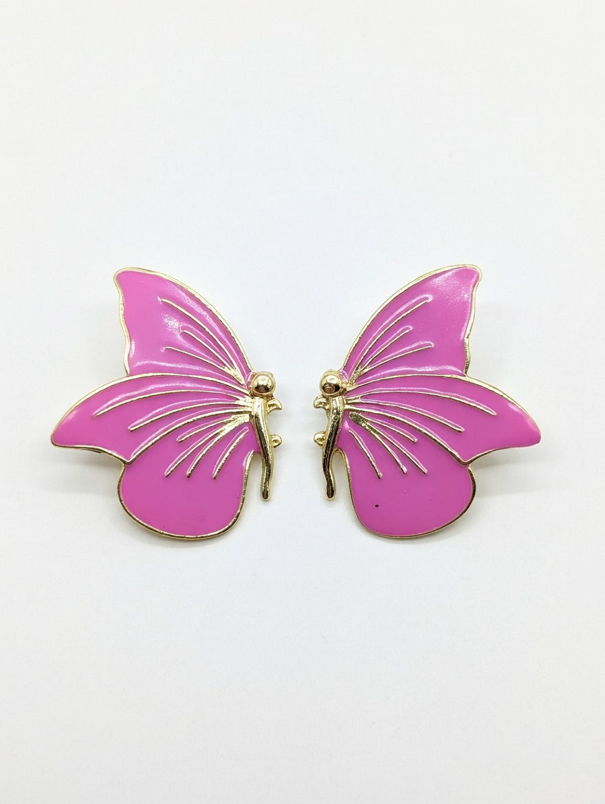 Vibrant Butterfly Stud Earrings for Women – 14K Gold Plated Enamel Butterfly Wing Statement Earrings – Cute Hand-Painted Jewelry Gift for Women