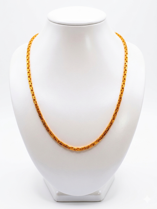 24K Yellow Gold Plated Textured Box Link Chain – Style Statement Necklace