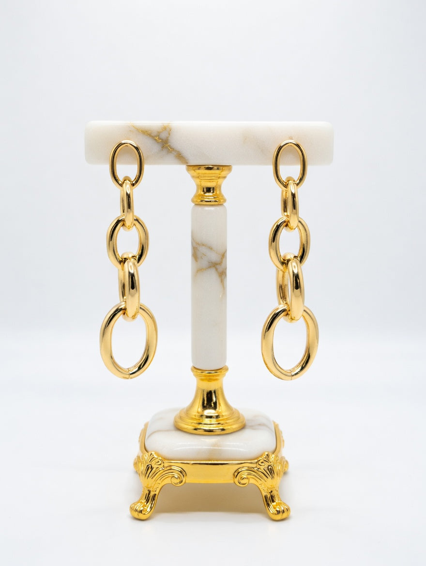 21K Gold Plated Large Gold Link Chain Drop Earrings