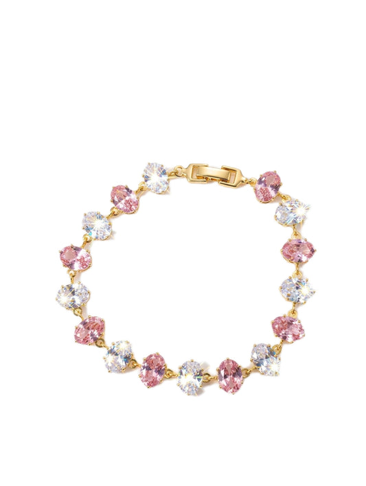 Radiant Oval Halo Tennis Bracelet – Blush Pink & Diamond White Crystal Gold-Plated Link Bracelet