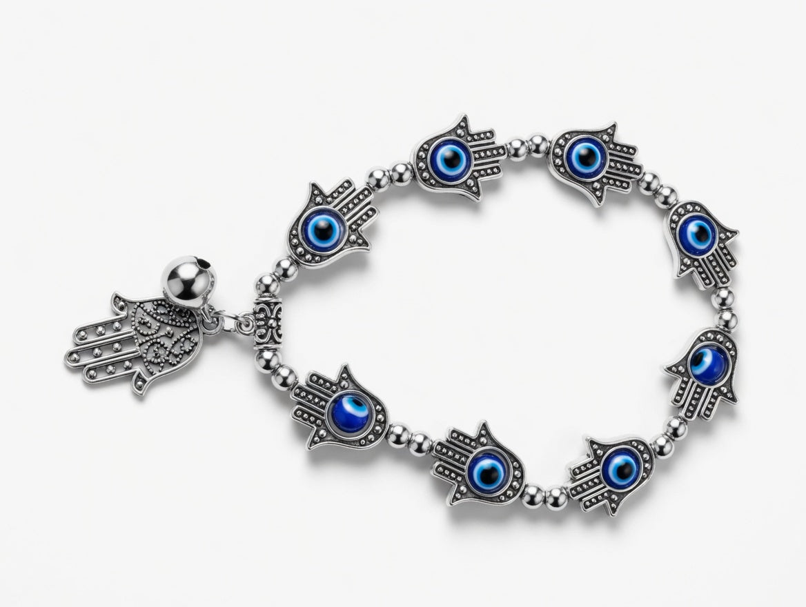 Blue Eye Protection Beaded Bracelet with Charm – Stretchy And Stack