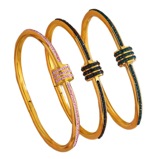Best Quality 316 Stainless Steel 18K Gold Plated Knot Bangle Bracelets for Women - CZ Stone Cuff Bracelets