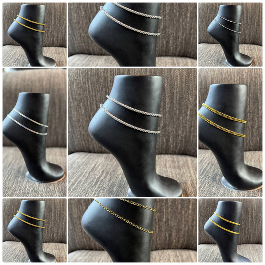 Layered Ankle Bracelets - Gold & Silver Tone Chain Anklets for Women, Double Wrap Anklet Set, Waterproof Beach Jewelry