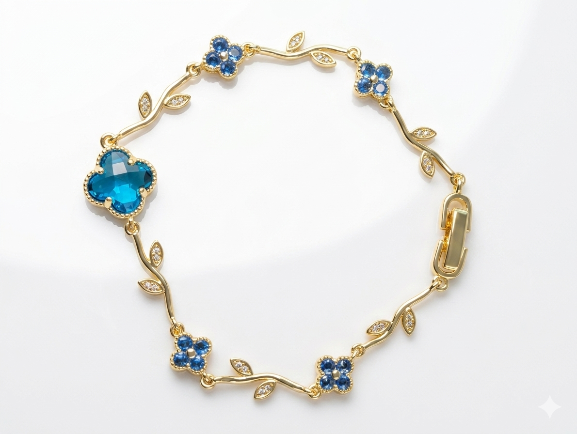Four Leaf Colver Enchanted Floral Vine Bracelet – 14K Gold Plated with Vibrant Gemstones