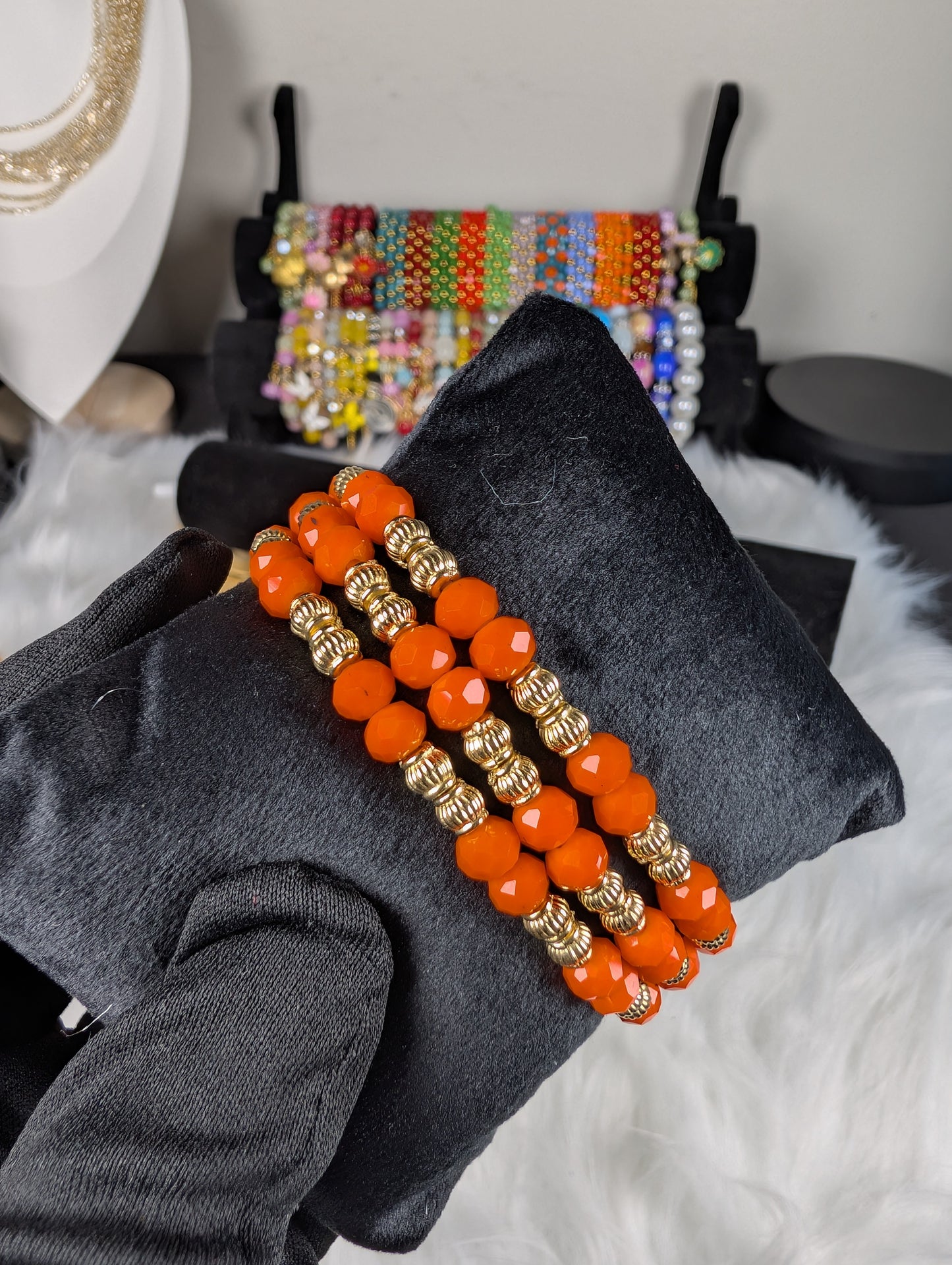 3 IN 1 Colorful Crystal Beaded Stretch Bracelet Set for Women – Gold Accent Stackable Bracelets, Fashion Jewelry Gift