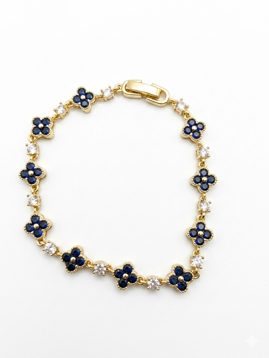 Elegant Clover Floral Crystal Bracelet – Gold-Plated Sparkling Gemstone Link Bracelet