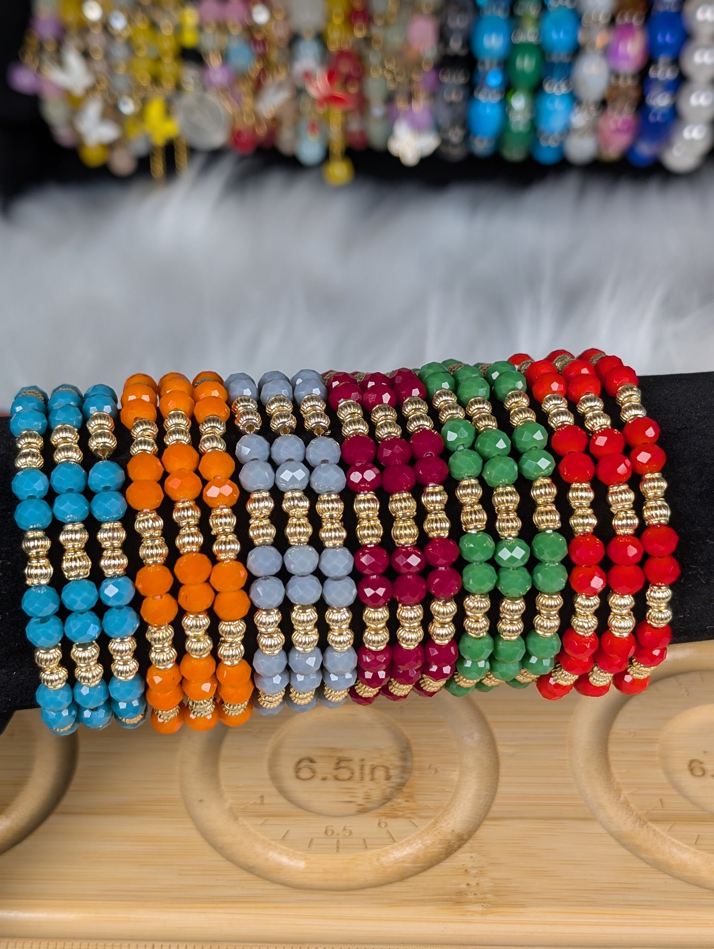 3 IN 1 Colorful Crystal Beaded Stretch Bracelet Set for Women – Gold Accent Stackable Bracelets, Fashion Jewelry Gift
