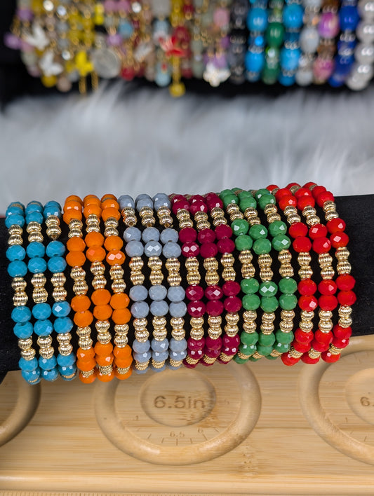 3 IN 1 Colorful Crystal Beaded Stretch Bracelet Set for Women – Gold Accent Stackable Bracelets, Fashion Jewelry Gift