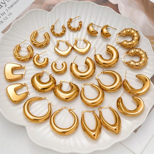 Chic 24K Gold Plated Chunky Hoop Earring Collection | Minimalist Geometric Statement Jewelry