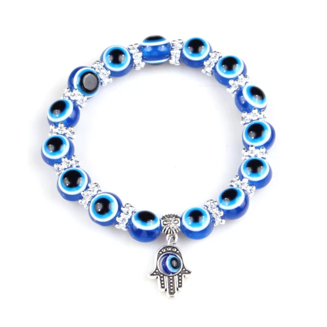 Blue Eye Protection Beaded Bracelet with Charm – Stretchy And Stack