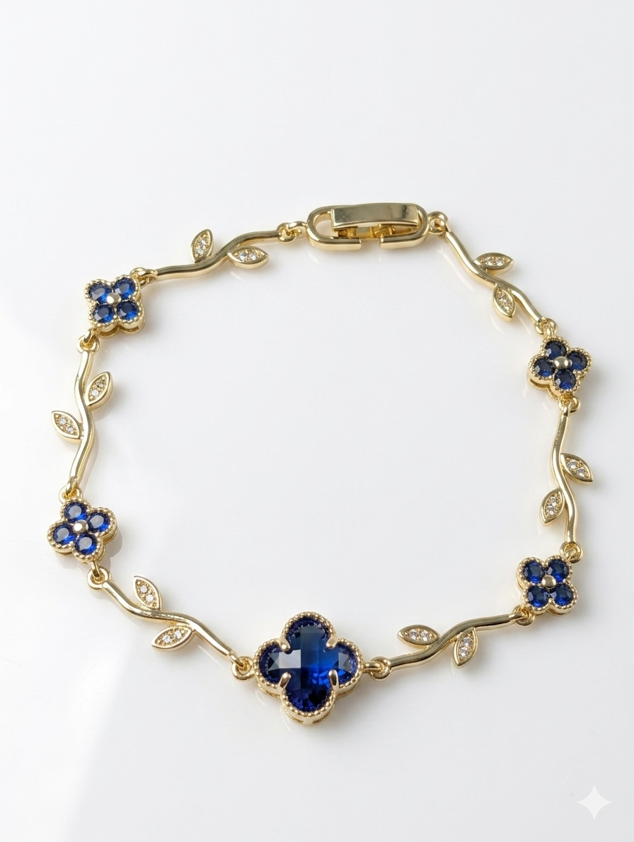 Four Leaf Colver Enchanted Floral Vine Bracelet – 14K Gold Plated with Vibrant Gemstones
