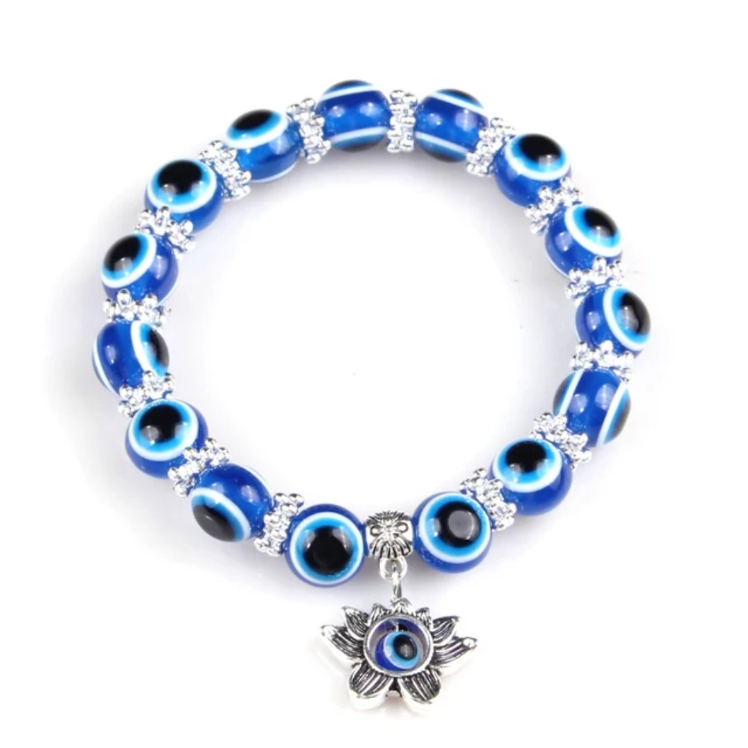 Blue Eye Protection Beaded Bracelet with Charm – Stretchy And Stack