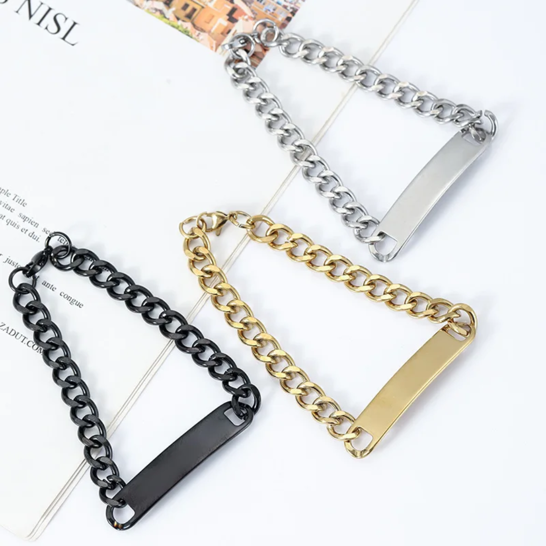 Luxury Lightweight Stainless Steel Curb Chain Bracelet for Men – Link Bar Wristband (Gold, Silver, Black)